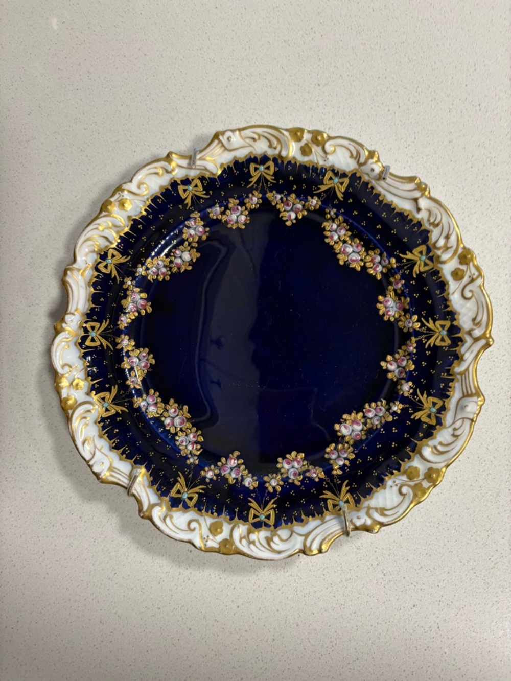 Ornate Cobalt Blue Decorative Plate with Gold Trim